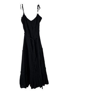 PAIGE Black Inesa Midi Dress REVOLVE Tie Straps Thigh High Side Slit Sz M  NWT‎
